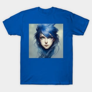 Beaux Animes Art, Anime Girl with blue hair Illustration Design T-Shirt